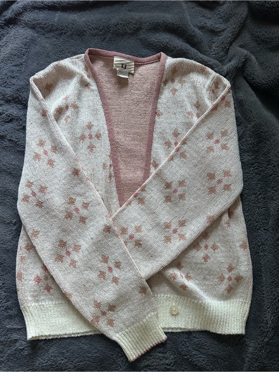 Thermo-Jac Sweaters - 70s/80s Vintage TJ Thermo Jac Knit Cardigan Sweater Metallic Trim - Made in USA